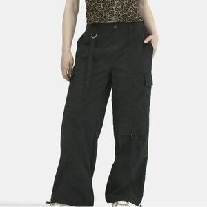Parachute Black Wide-Leg Cargo Trousers with D-Ring Detail